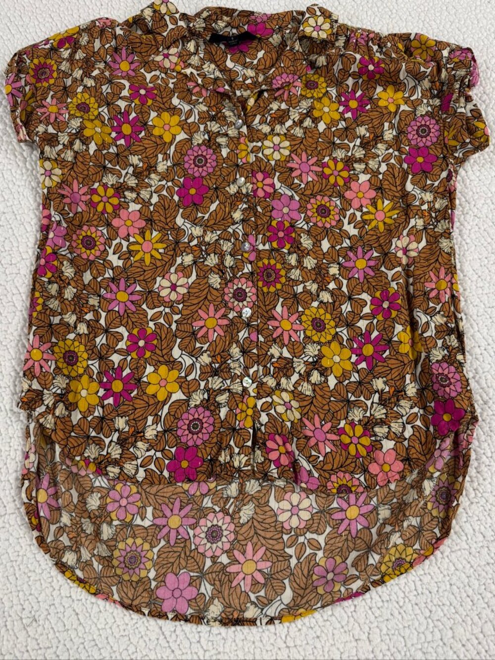Jane + Delancey Floral Button Front Blouse Size S Retro 70s Boho